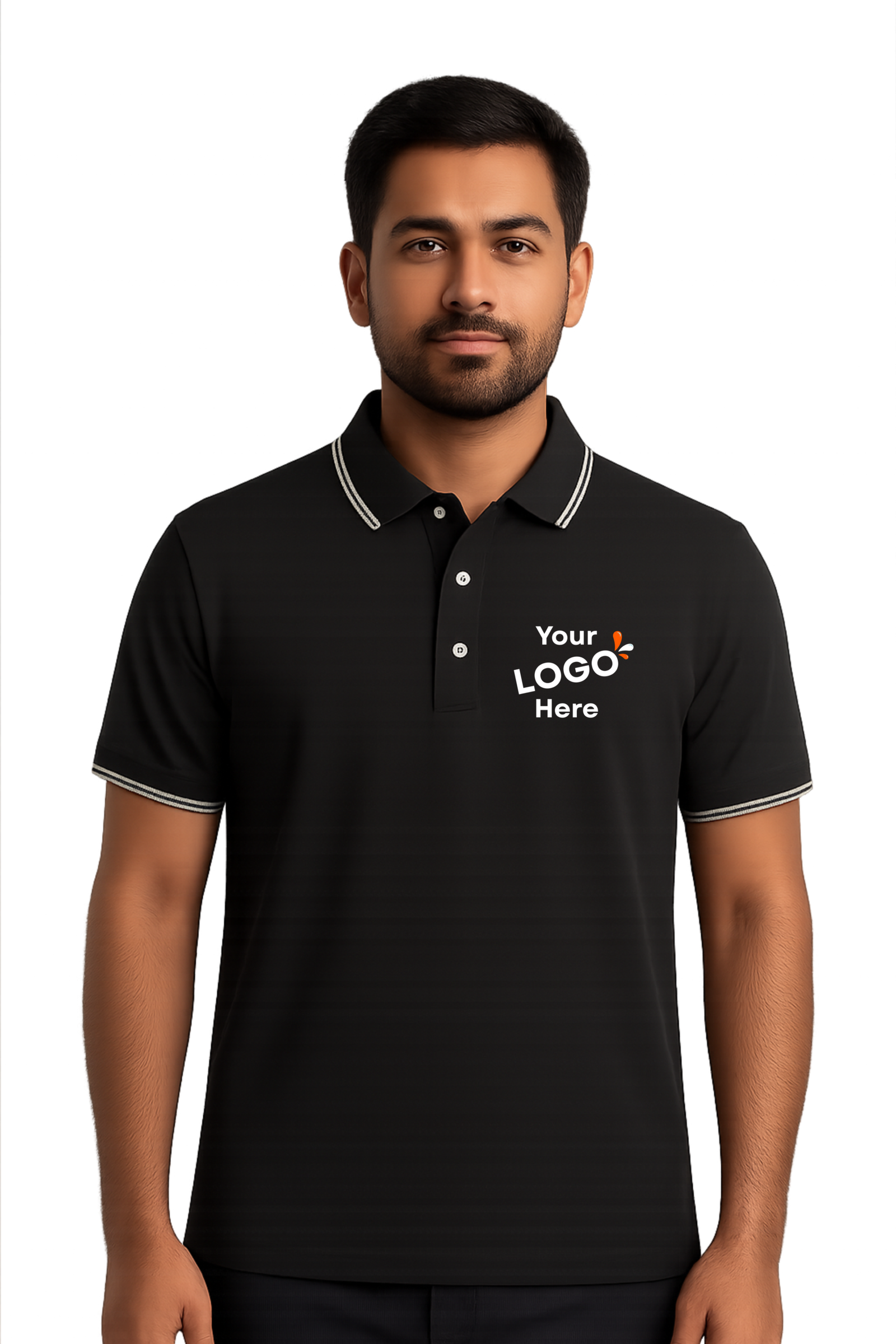 Polyester polo T-Shirts Black front model