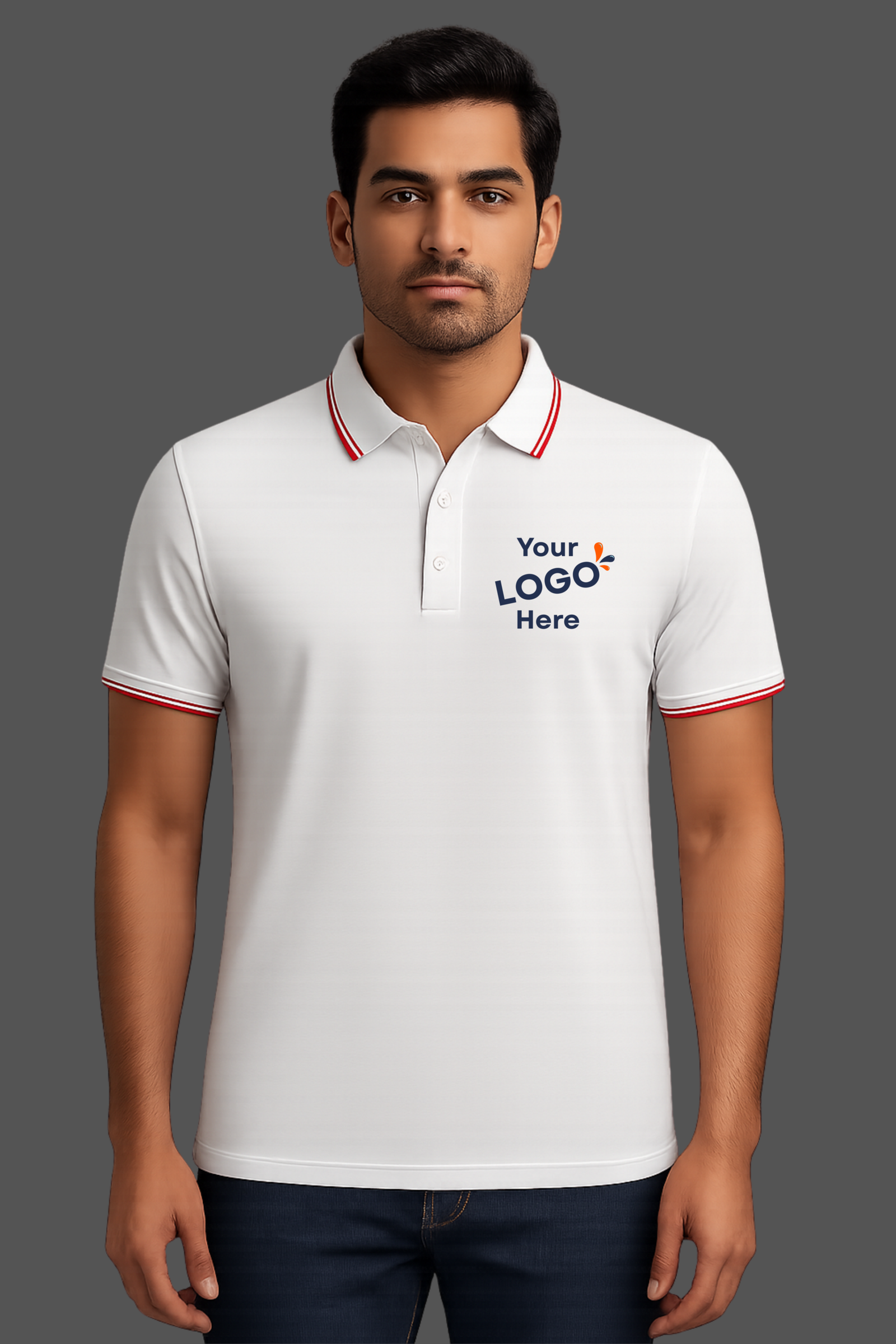 Polyester polo T-Shirts White Fornt model