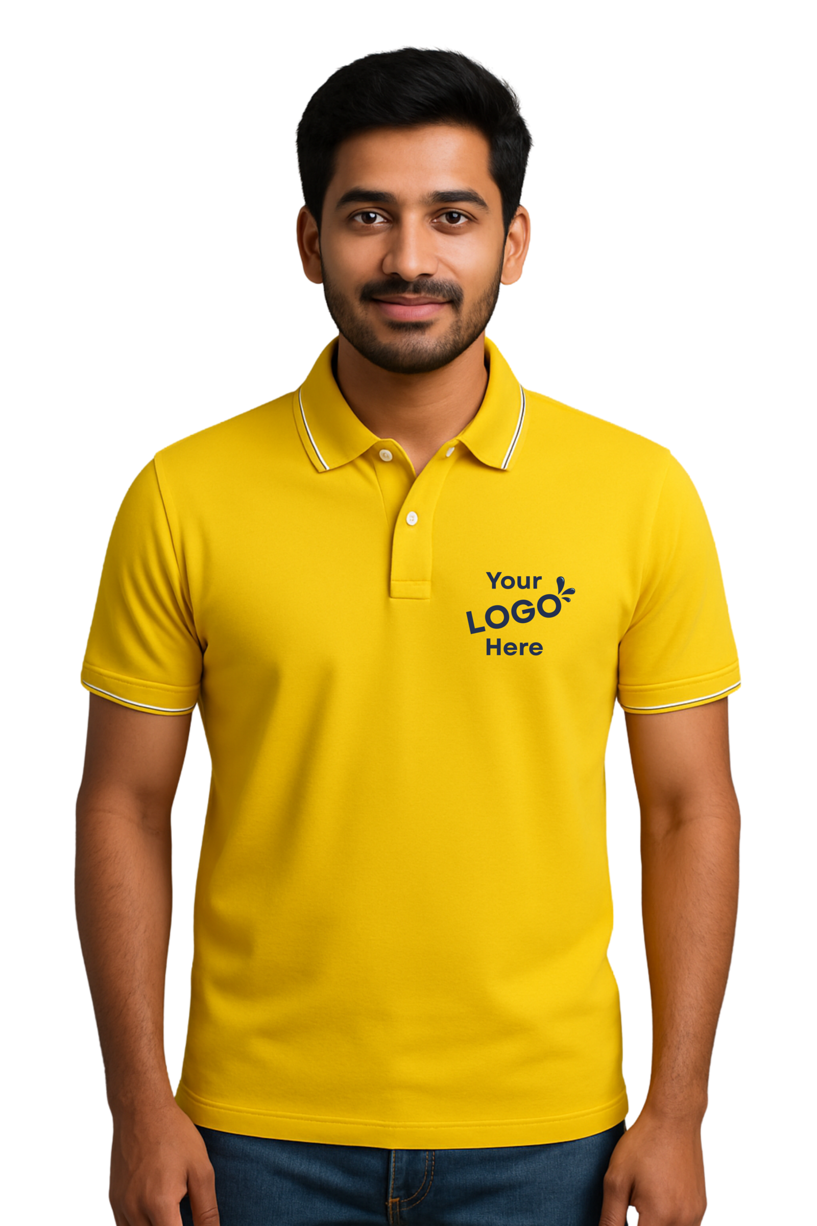Polyester polo T-Shirts yellow fornt model