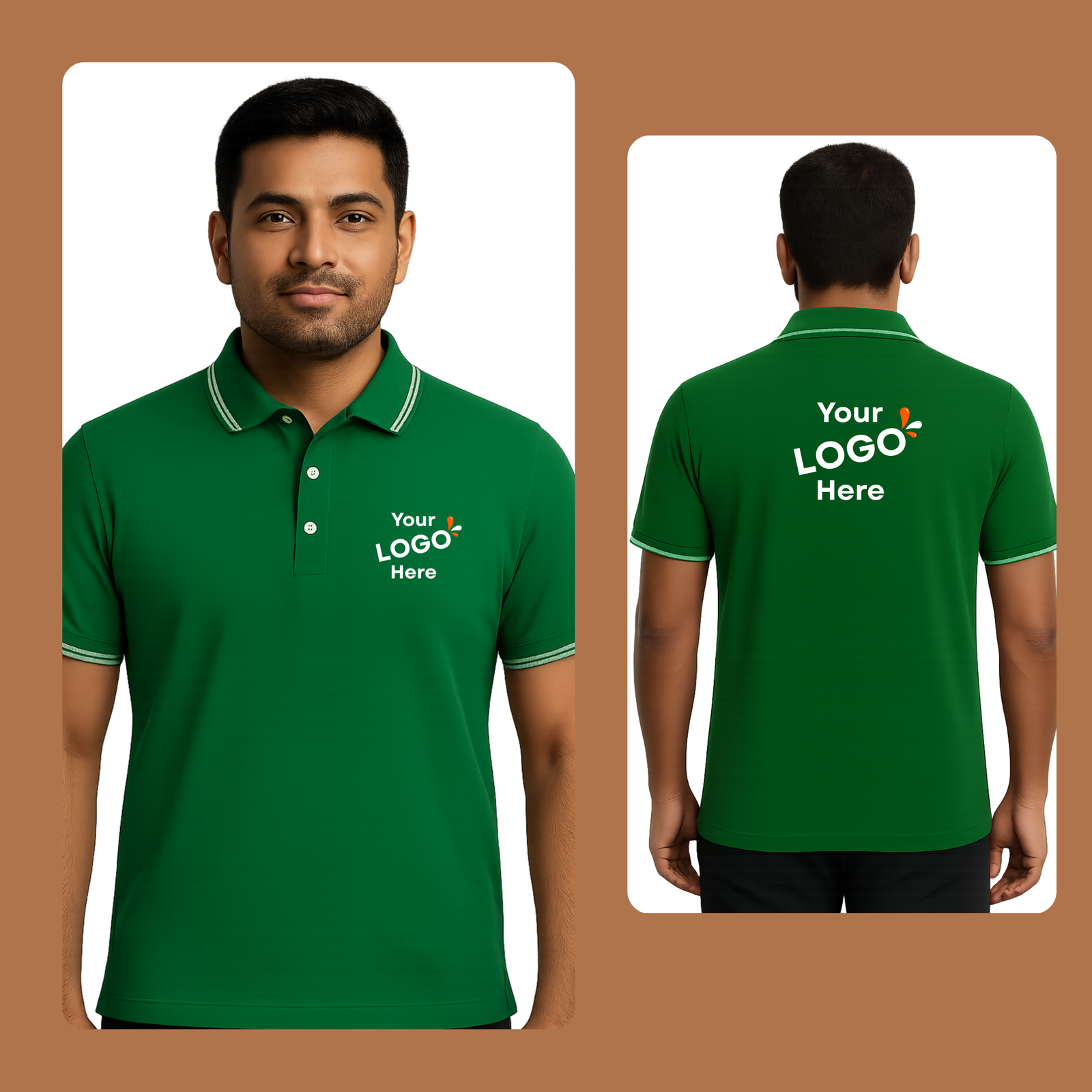 Polyester polo t-shirt bottle green model
