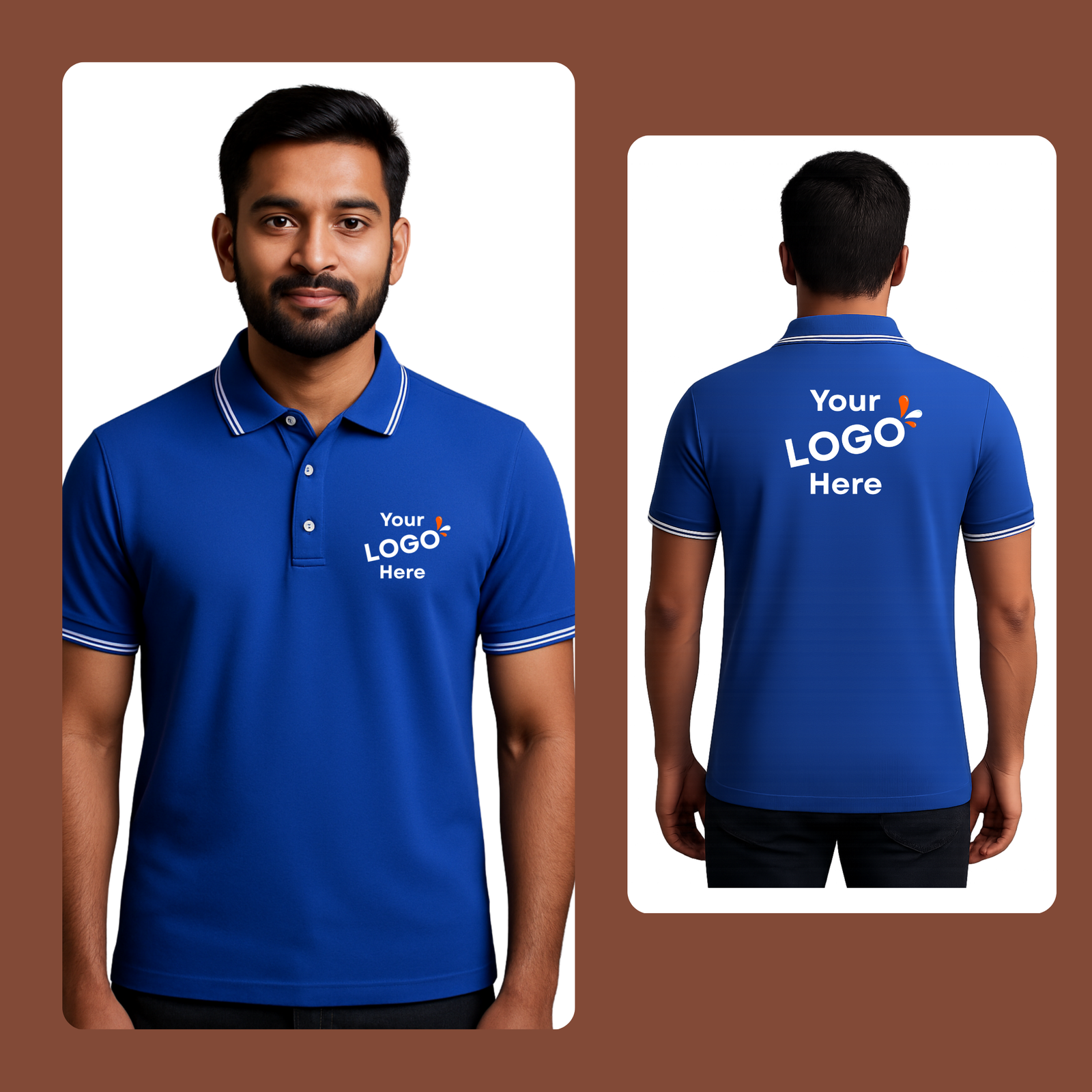 Polyester polo t-shirt royal blue model