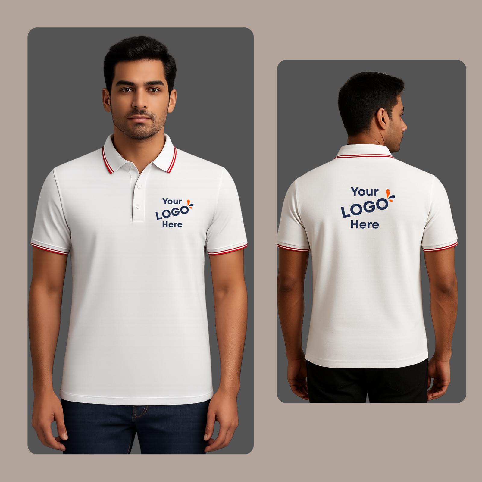 Polyester polo t-shirt white model